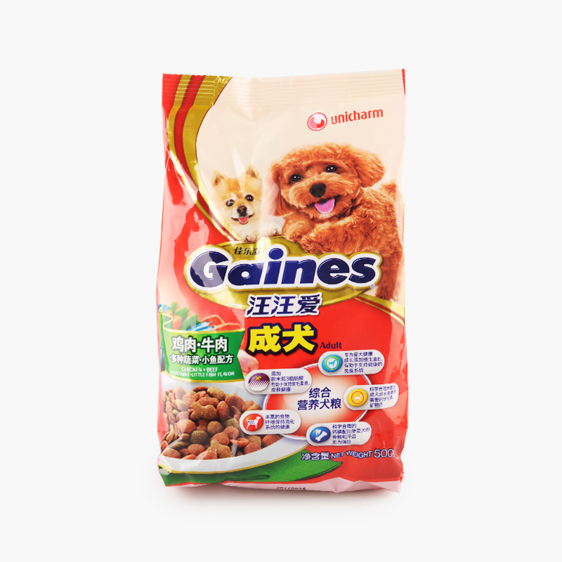 Gaines, Dry Dog Food Adult (Chicken, Beef, Vegetable & Fish) 500g